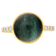 Tripletta di tormaline, anello in oro 14 carati da 6,5 carati con tormalina verde cabochon