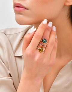 Tourmaline Triplets Pink Yellow and Green Cabochon Tourmaline Rings Set