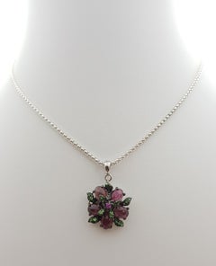 Tourmaline, Tsavorite and Pink Sapphire Pendant set in Silver Settings