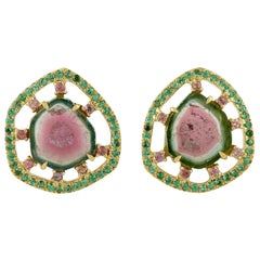 Boucles d'oreilles en or 18 carats Tourmaline Tsavorite Diamant
