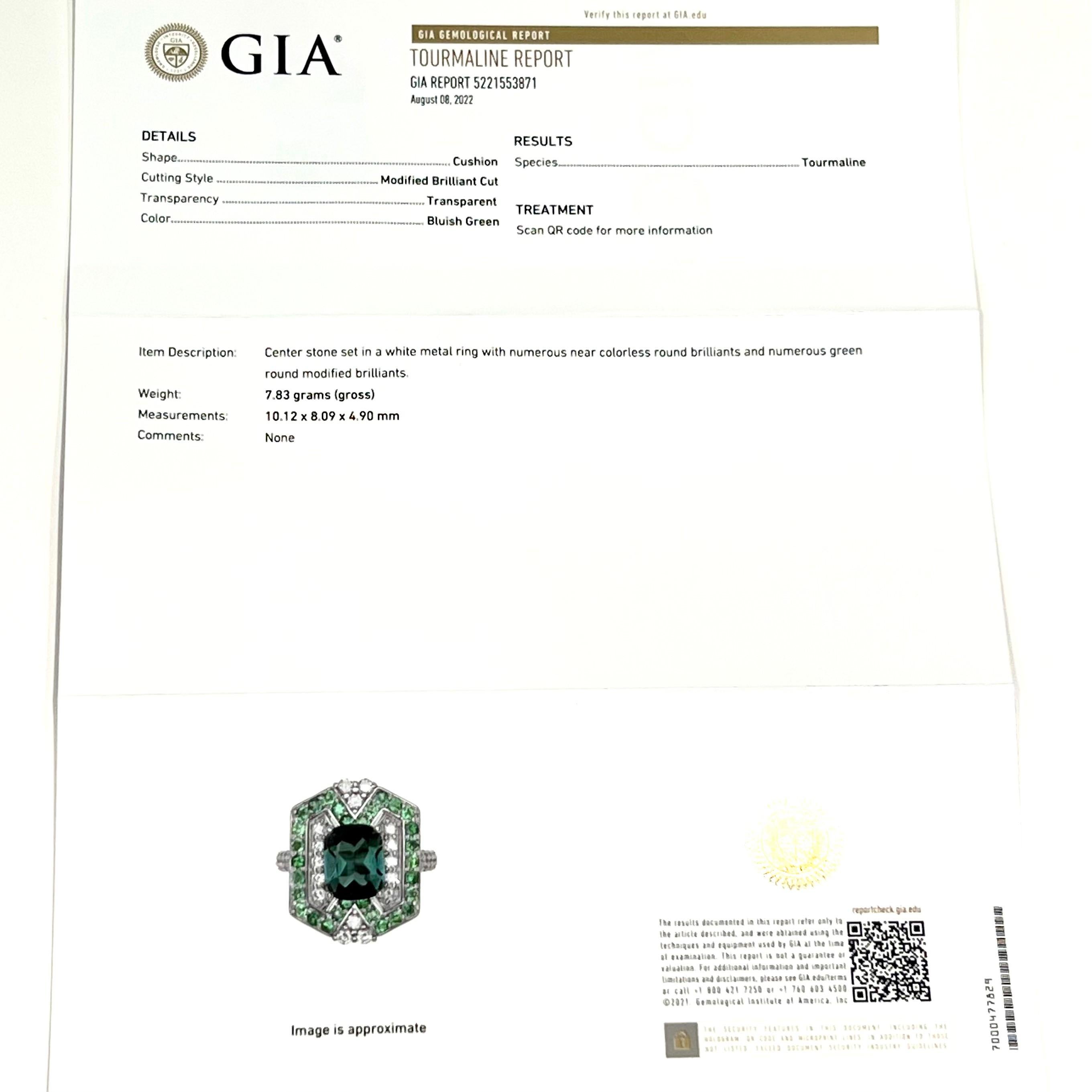 Tourmaline Tsavorite Diamond Ring 14k Gold 5.55 TCW GIA Certified For Sale 7