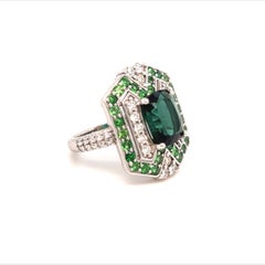 Tourmaline Tsavorite Diamond Ring 14k Gold 5.55 TCW GIA Certified