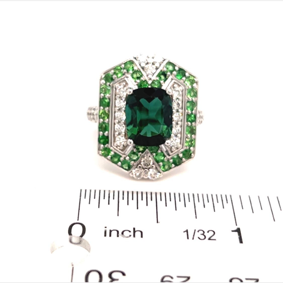 Tourmaline Tsavorite Diamond Ring 14k Gold 5.55 TCW GIA Certified In New Condition For Sale In Brooklyn, NY