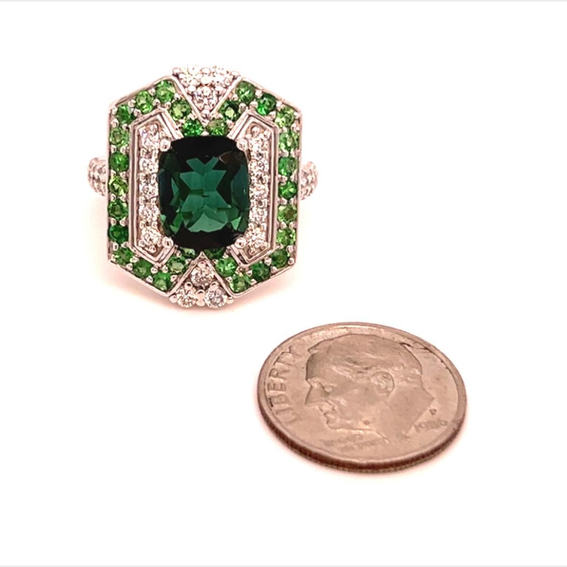 Tourmaline Tsavorite Diamond Ring 14k Gold 5.55 TCW GIA Certified For Sale 1