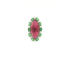 Tourmaline Tsavorite Diamonds 18 Karat White Gold Cocktail Ring