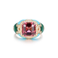 4.21 Carat Tourmaline Turquoise Diamond Cocktail Ring in 18 Karat Yellow Gold