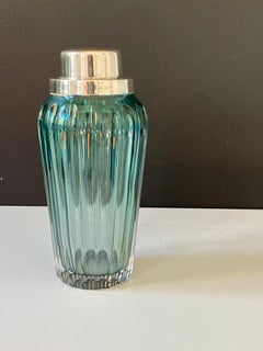 Tourmaline Vintage Inspired Glass Martini Cocktail Shaker with Silver Plated Lid
