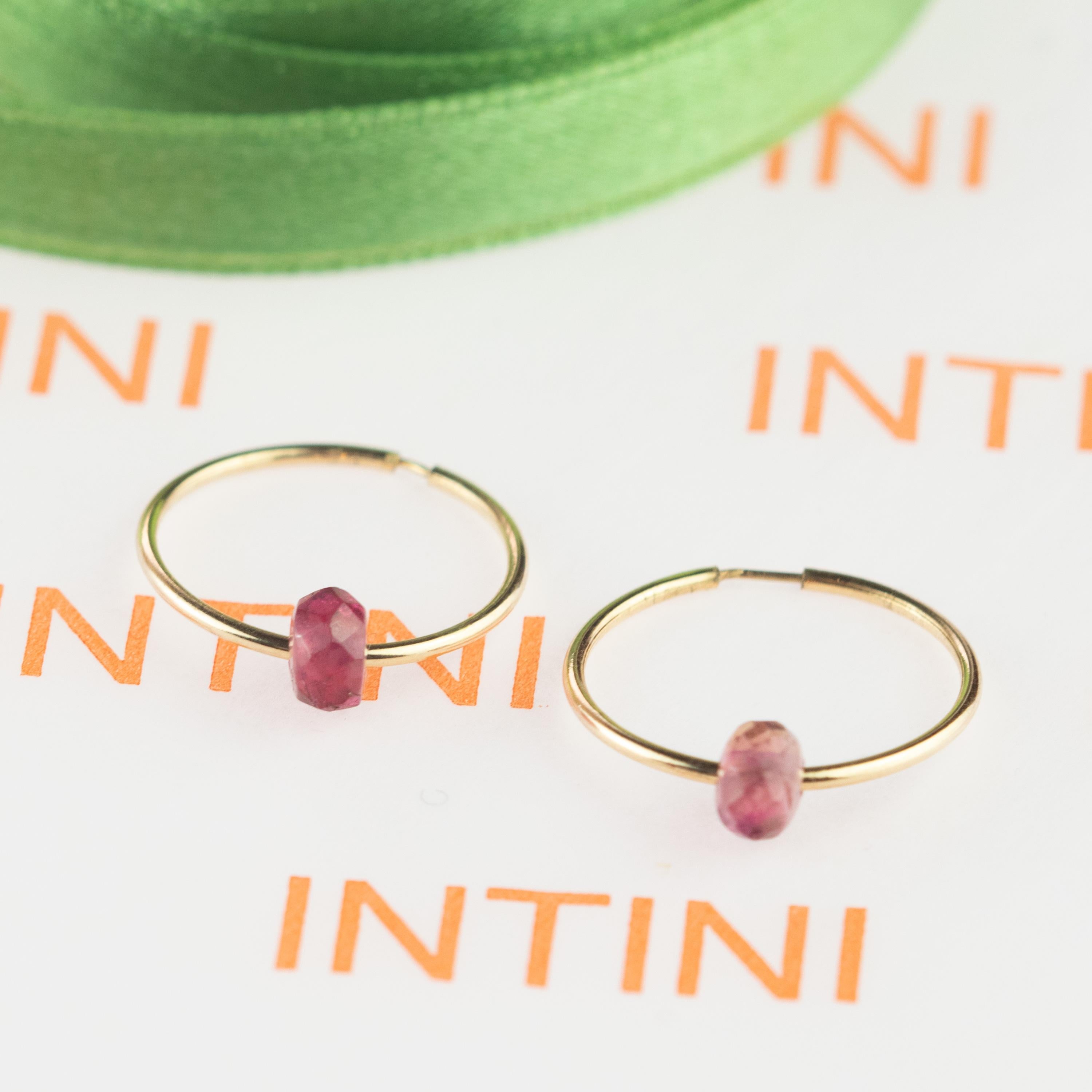 Moderno Orecchini con tormalina viola a forma di rondelle in oro 18 carati con pianeta Venere, in stile boho e moderno. in vendita