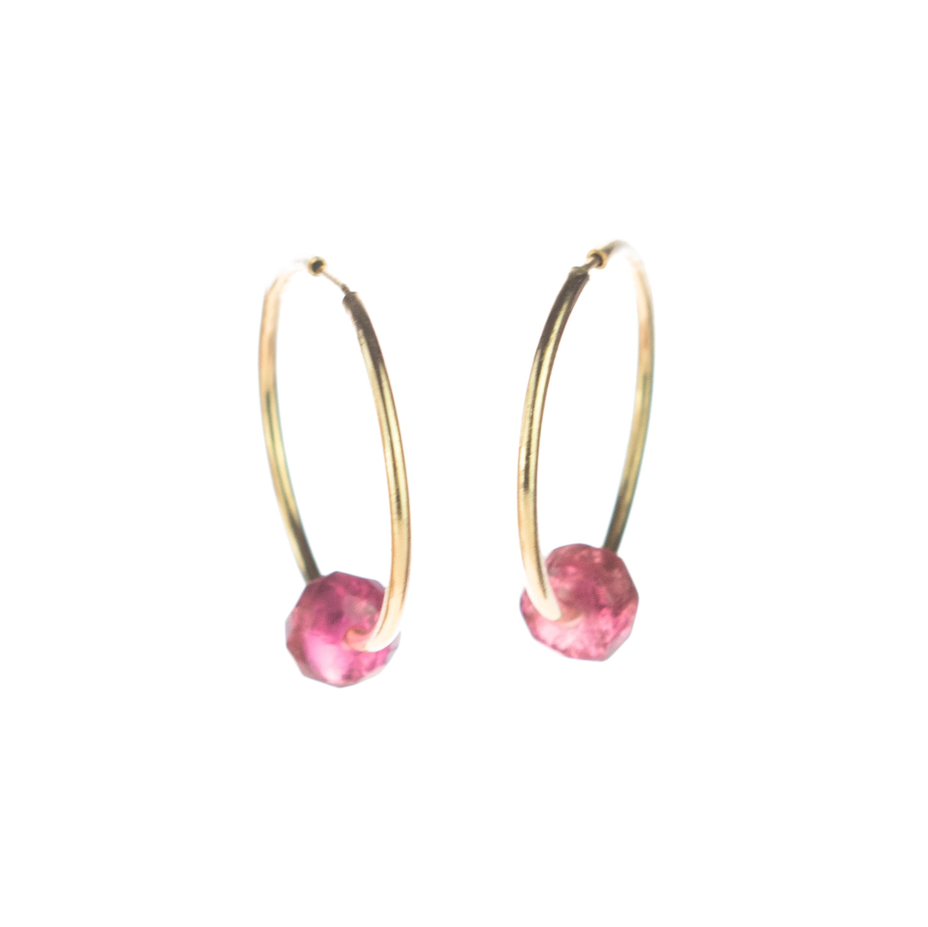 Tourmaline Violet Rondelle 18 Karat Gold Planet Venus Boho Modern Chic Earrings For Sale 2
