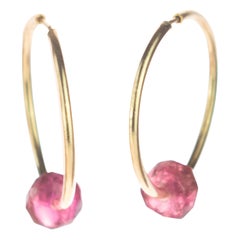 Tourmaline Violet Rondelle 18 Karat Gold Planet Venus Boho Modern Chic Earrings