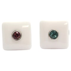 Tourmaline blanche agate 18 carats Boutons de manchette dépareillés en or blanc fabriqués en Italie