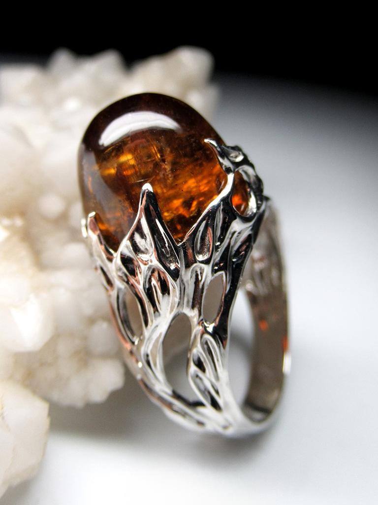 Tourmaline White Gold Ring Brown Honey Color Gemstone Art Nouveau In New Condition For Sale In Berlin, DE