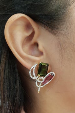 Tourmaline with Diamond Earrings Set in 18 Karat Gold Settings