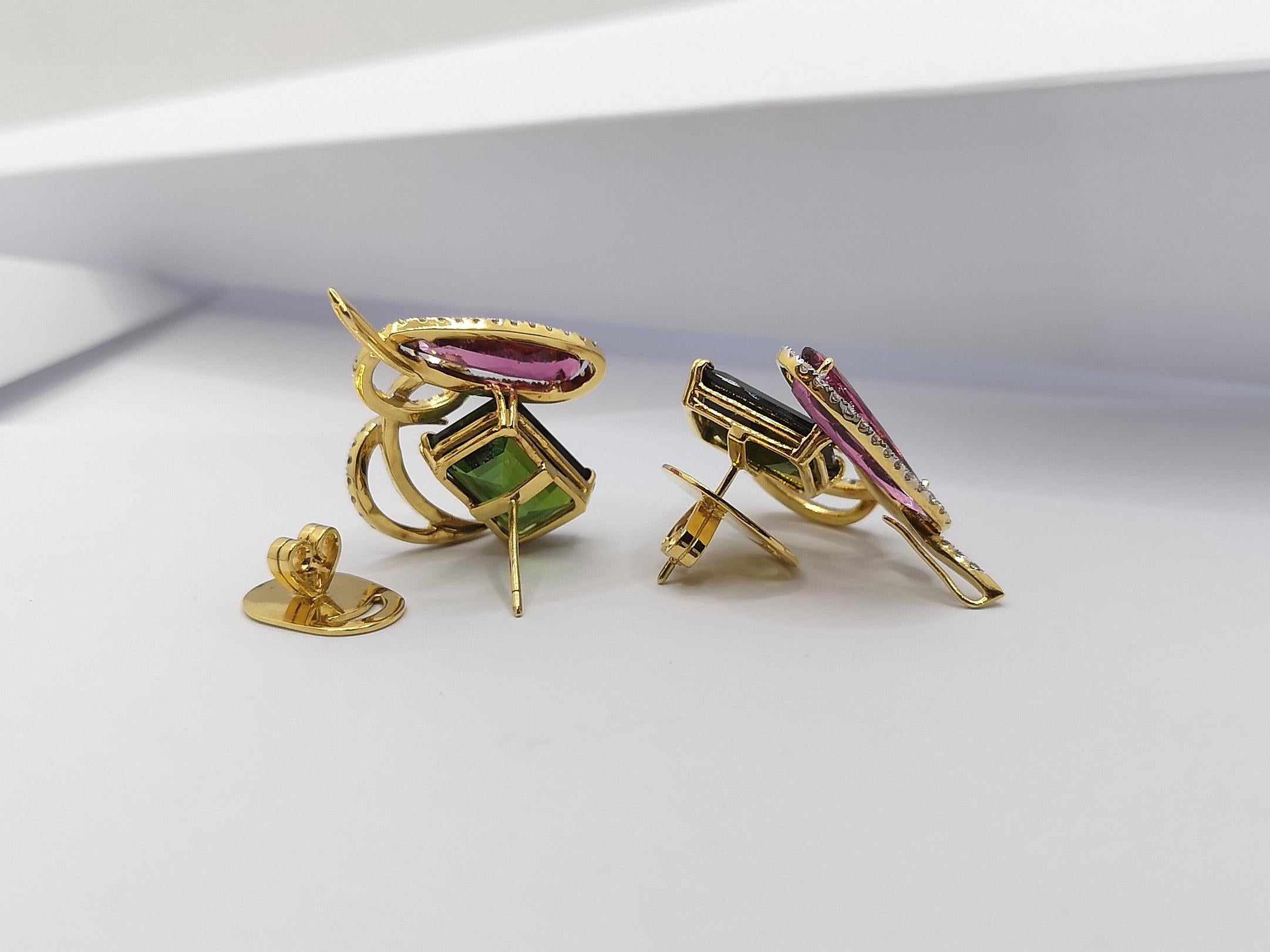 Women's Tourmaline with Diamond Earrings Set in 18 Karat Gold Settings For Sale