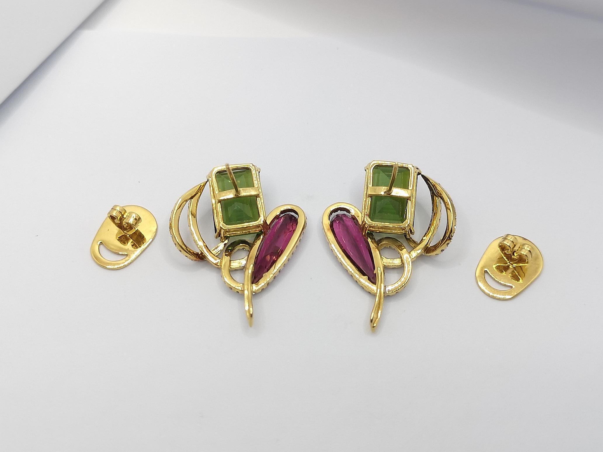 Tourmaline with Diamond Earrings Set in 18 Karat Gold Settings For Sale 1