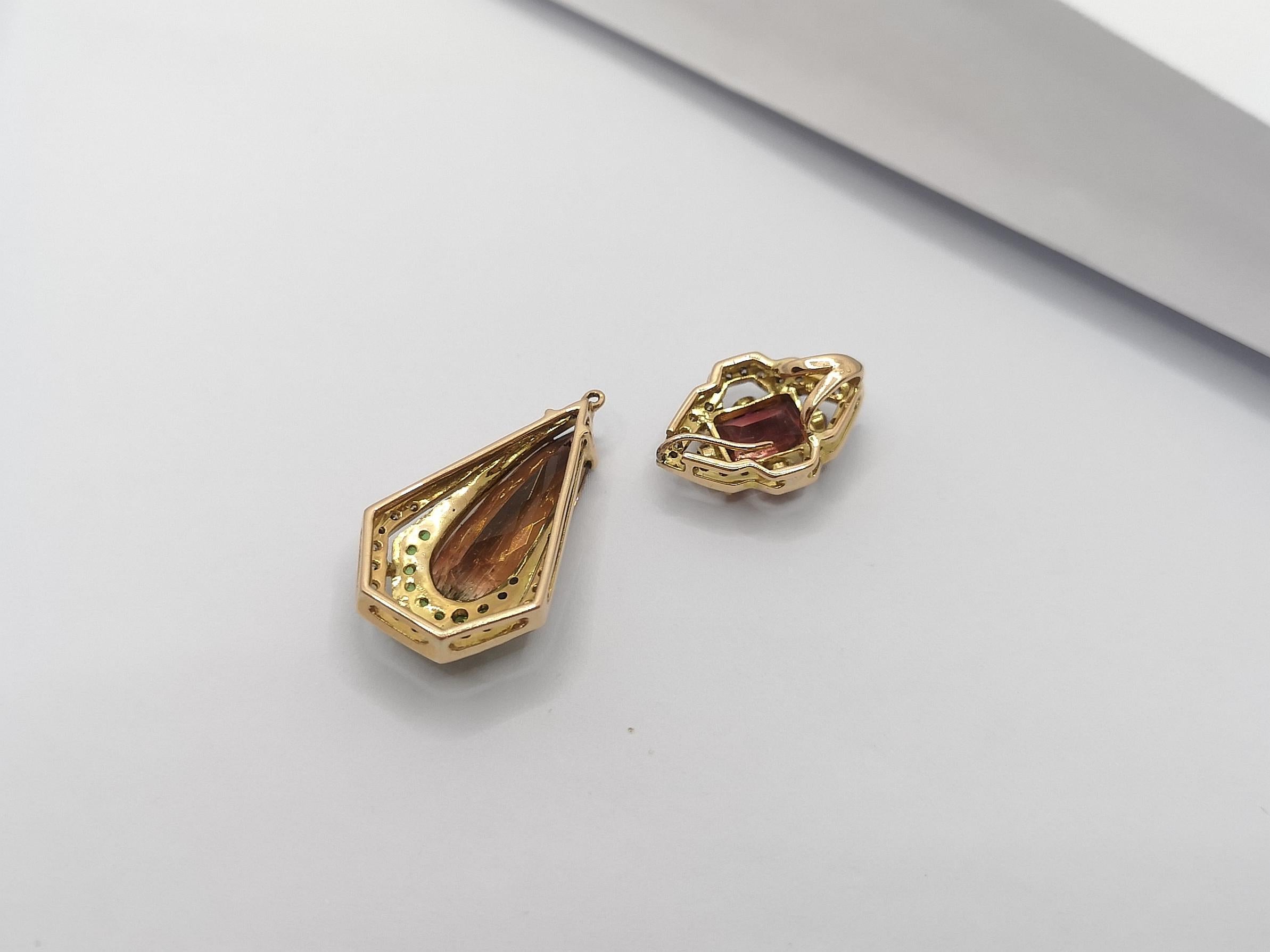Colgante de turmalina con rubí, tsavorita y diamante marrón engastado en oro de 18 quilates en venta 6