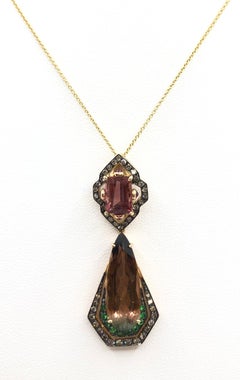 Tourmaline with Ruby, Tsavorite and Brown Diamond Pendant Set in 18 Karat Gold