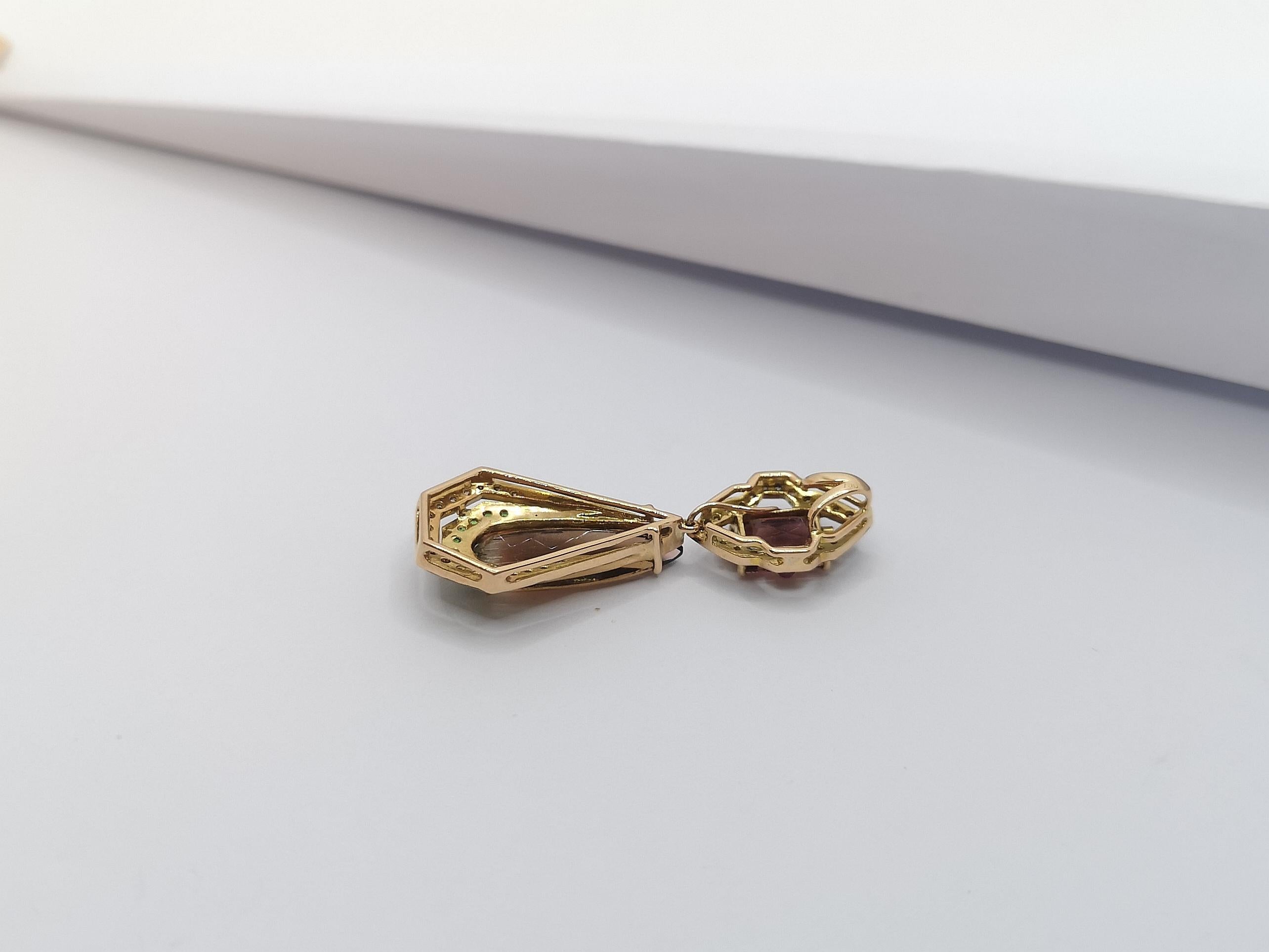 Colgante de turmalina con rubí, tsavorita y diamante marrón engastado en oro de 18 quilates en venta 2