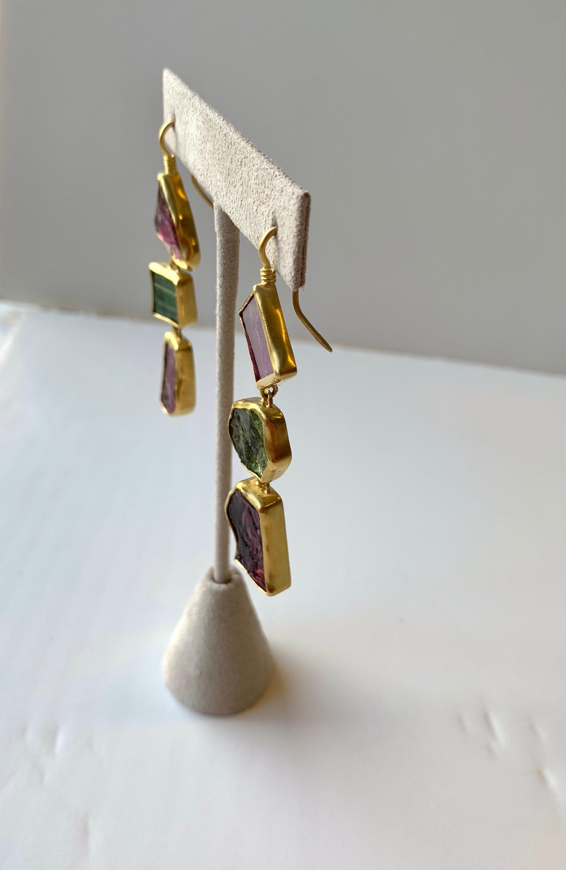 Artist Tourmaline 22 Karat Gold Dangle Earrings