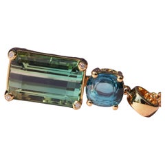 Tourmaline Zirkon Brilliant Pendant/Chain mint blue-light green Bicolor 9.60 ct 