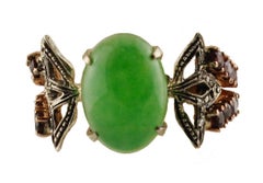 Tourmalines Jade Diamonds Rose Gold and Silver Ring