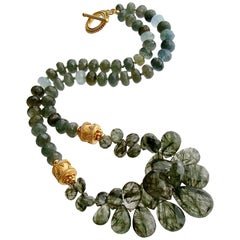 Tourmilated Moss Aquamarine Briolette Choker Necklace, Marjory Necklace