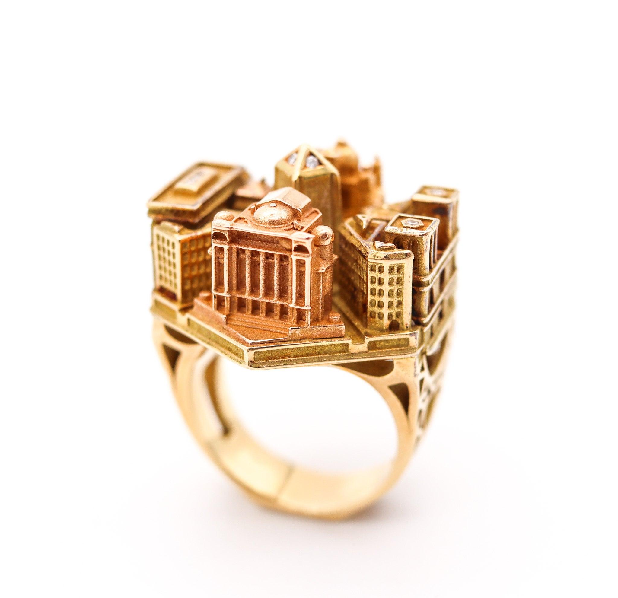 TOURNAIRE Architectural Paris Buildings Modèle Cocktail Ring In 18Kt Yellow Gold 4