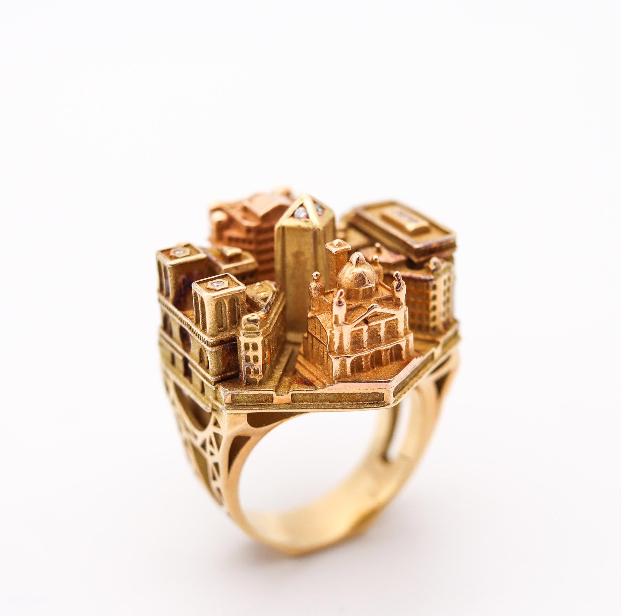 TOURNAIRE Architectural Paris Buildings Modèle Cocktail Ring In 18Kt Yellow Gold 5