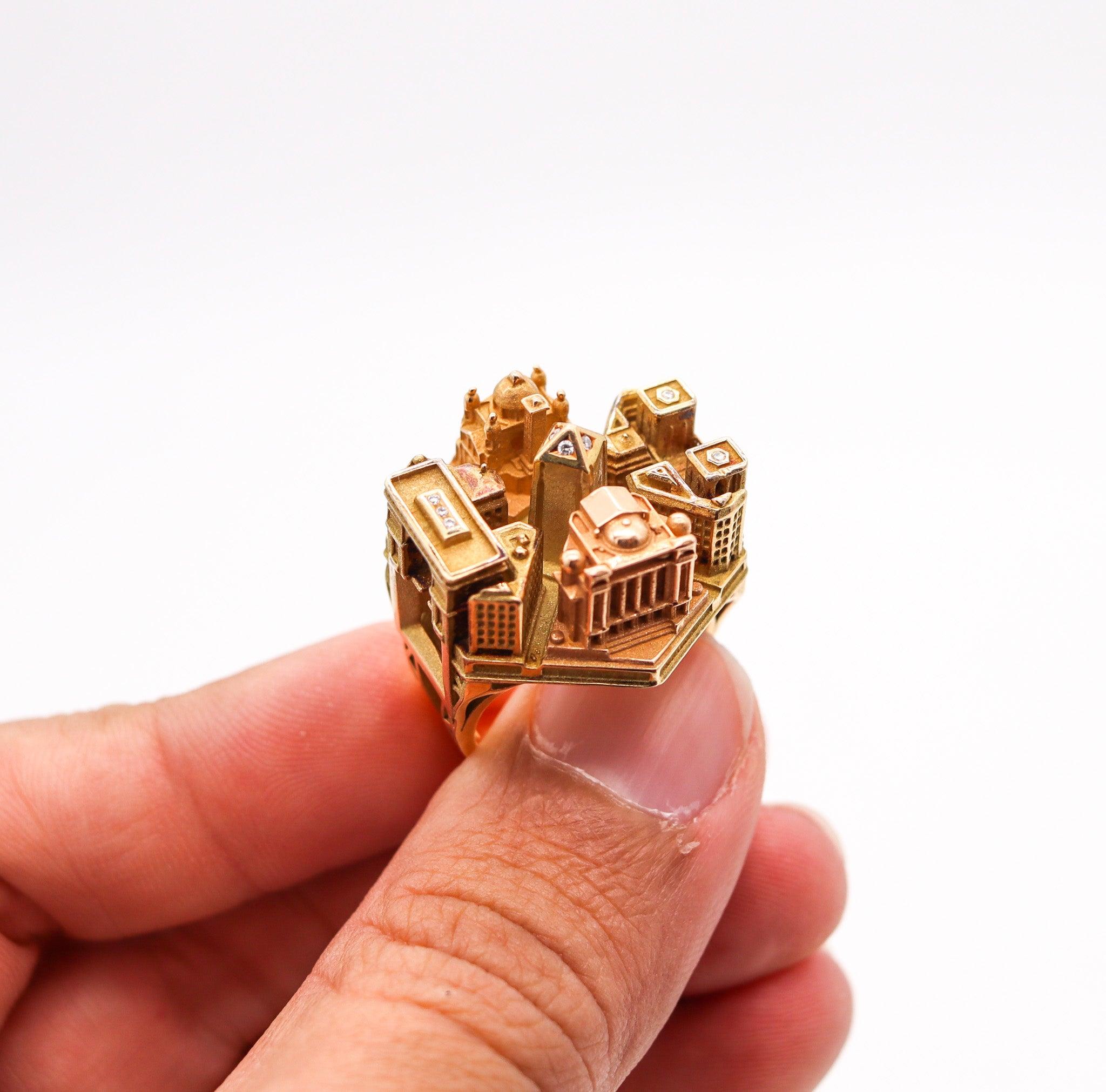 TOURNAIRE Architectural Paris Buildings Modèle Cocktail Ring In 18Kt Yellow Gold 1