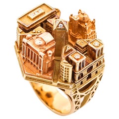 TOURNAIRE Architectural Paris Buildings Modèle Cocktail Ring In 18Kt Yellow Gold
