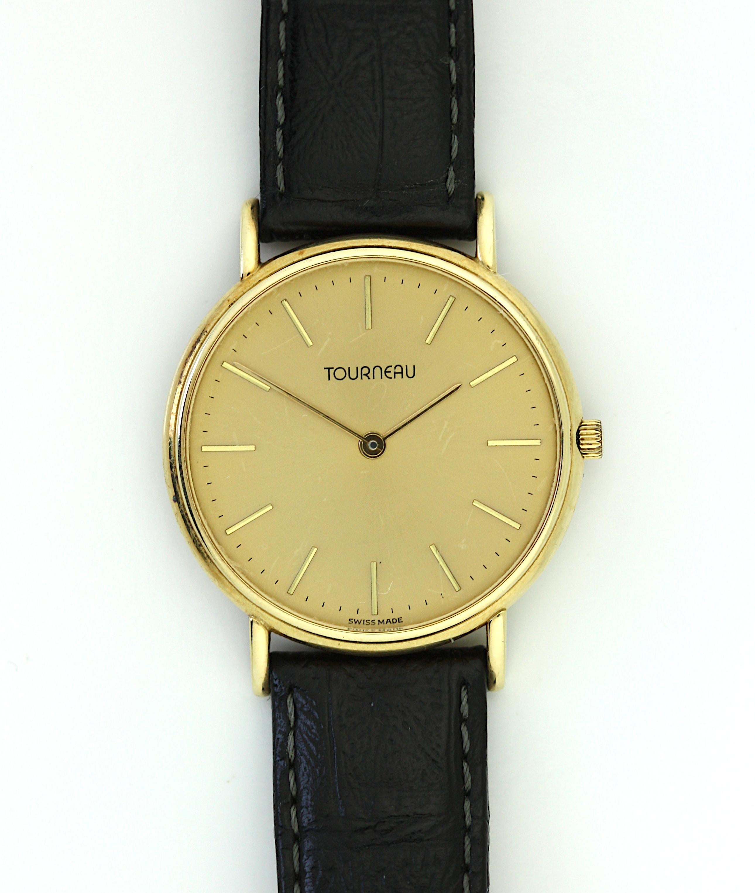 Reloj de vestir Tourneau de oro amarillo de 14 quilates en venta 4