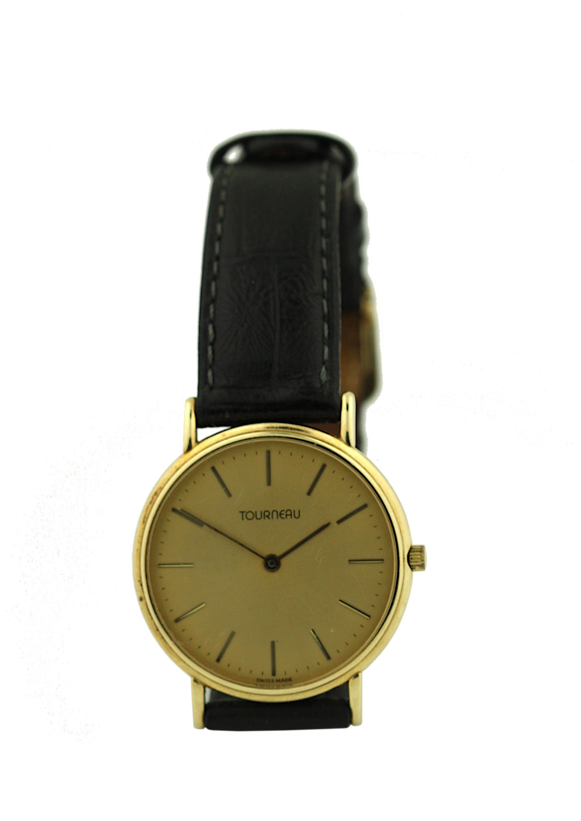 Reloj de vestir Tourneau de oro amarillo de 14 quilates en venta 5