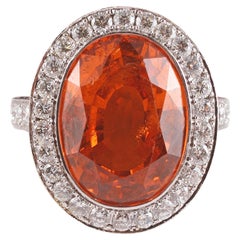 Tourneau 15.32 Carat Mandarin Garnet 1.45 Carat Diamond Orange and Red Sapphire