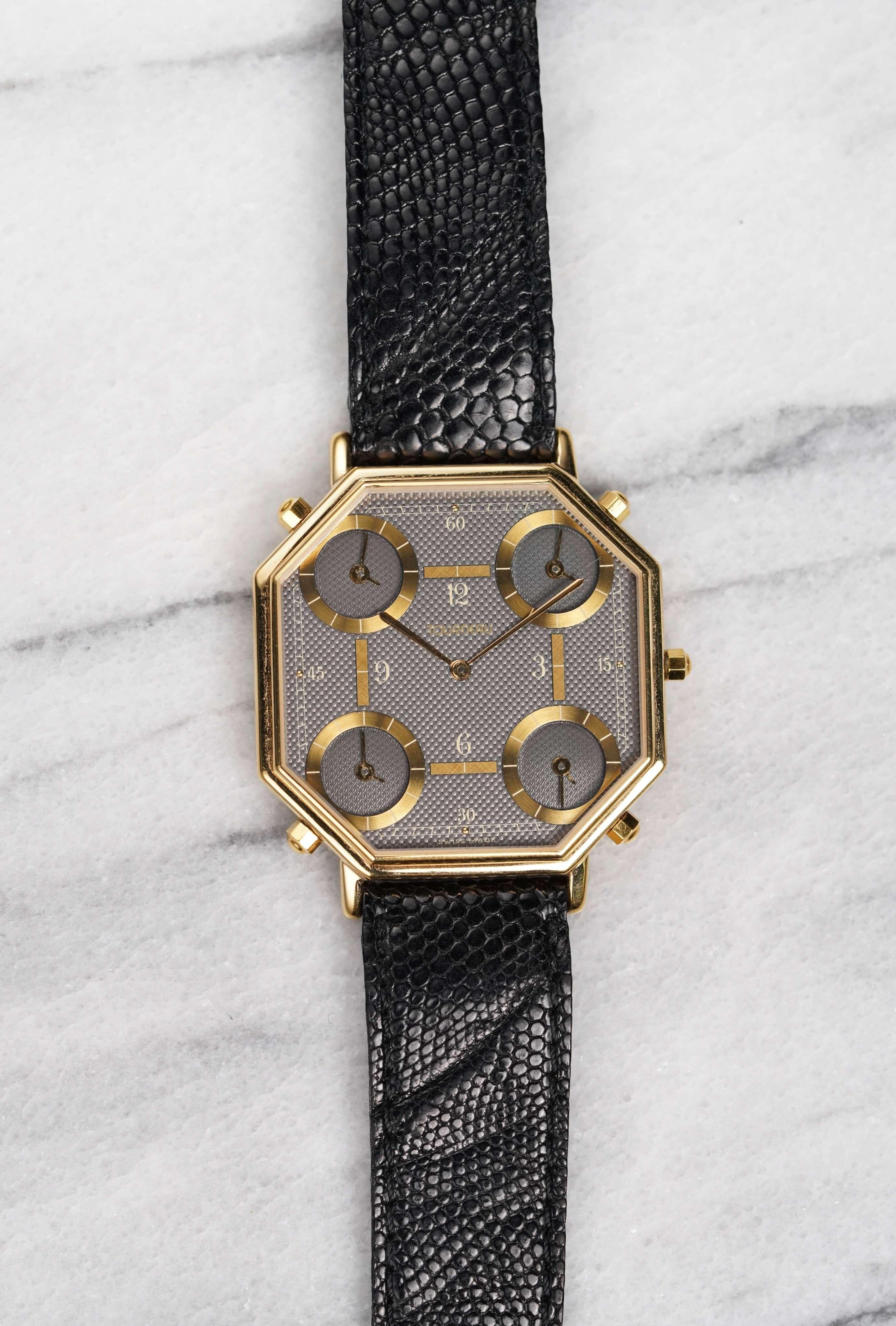 Reloj Tourneau 4 Tiempos Zona en caja chapada en oro, años 90 en venta