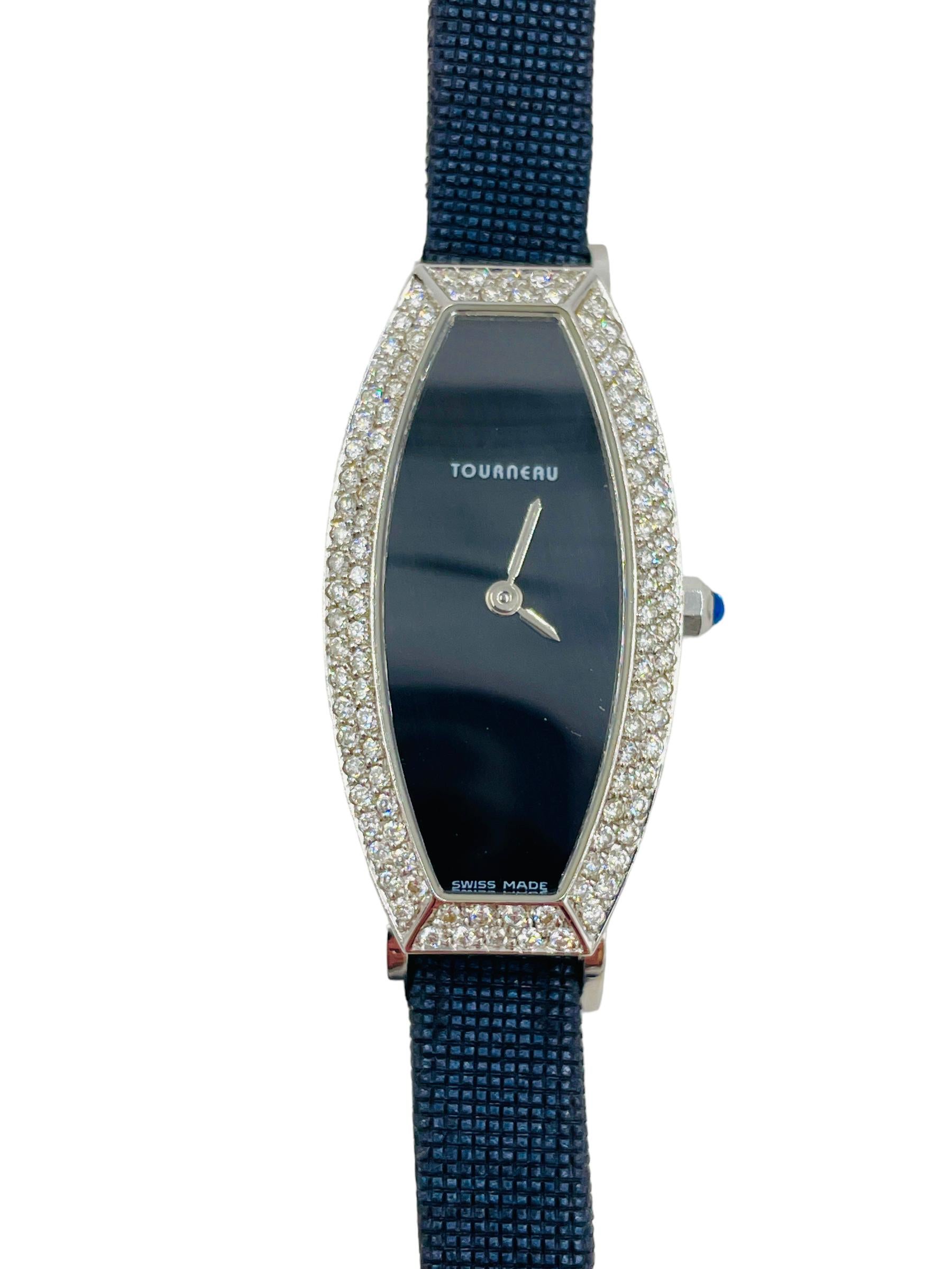 Taille ronde Tourneau Diamond White Gold Ladies Wristwatch en vente