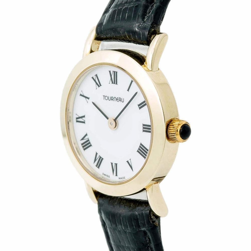 Tourneau No-Model Reference #:No-ref#. Tourneau Womens Quartz Watch White Dial 18K Yellow Gold Leather Band 23mm. Verified and Certified by WatchFacts. 1 year warranty offered by WatchFacts.
