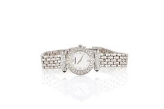 Tourneau Weißgold, Diamant, Saphir und Perlmutt Quarz-Armbanduhr