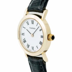Tourneau Womens Quartz Watch White Dial 18 Karat Yellow Gold Leather Band