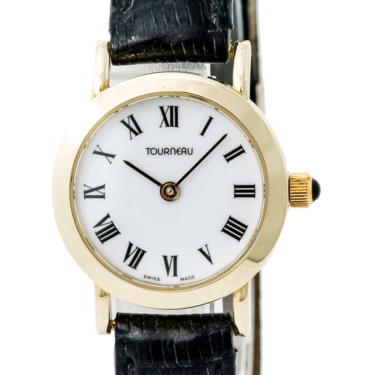 Tourneau Women’s Quartz Watch White Dial 18 Karat Yellow Gold Leather