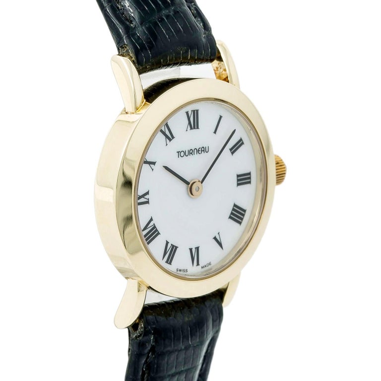 Tourneau Women’s Quartz Watch White Dial 18 Karat Yellow Gold Leather