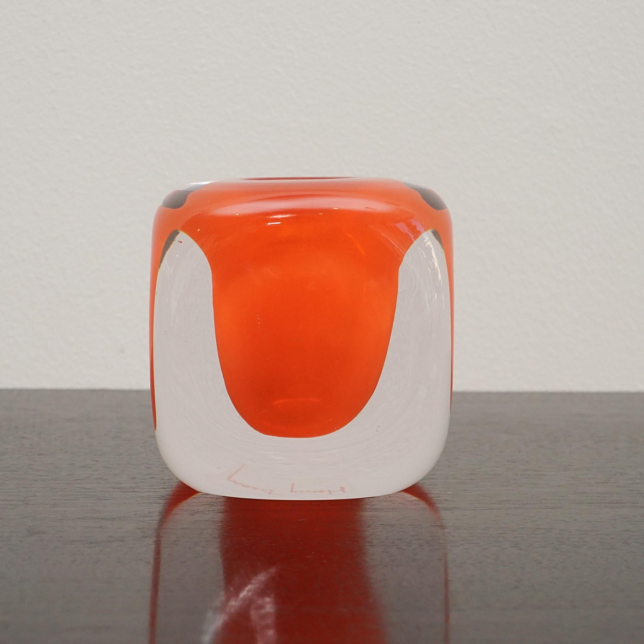 Modern Tournon Orange Clear Glass Candle Holder For Sale