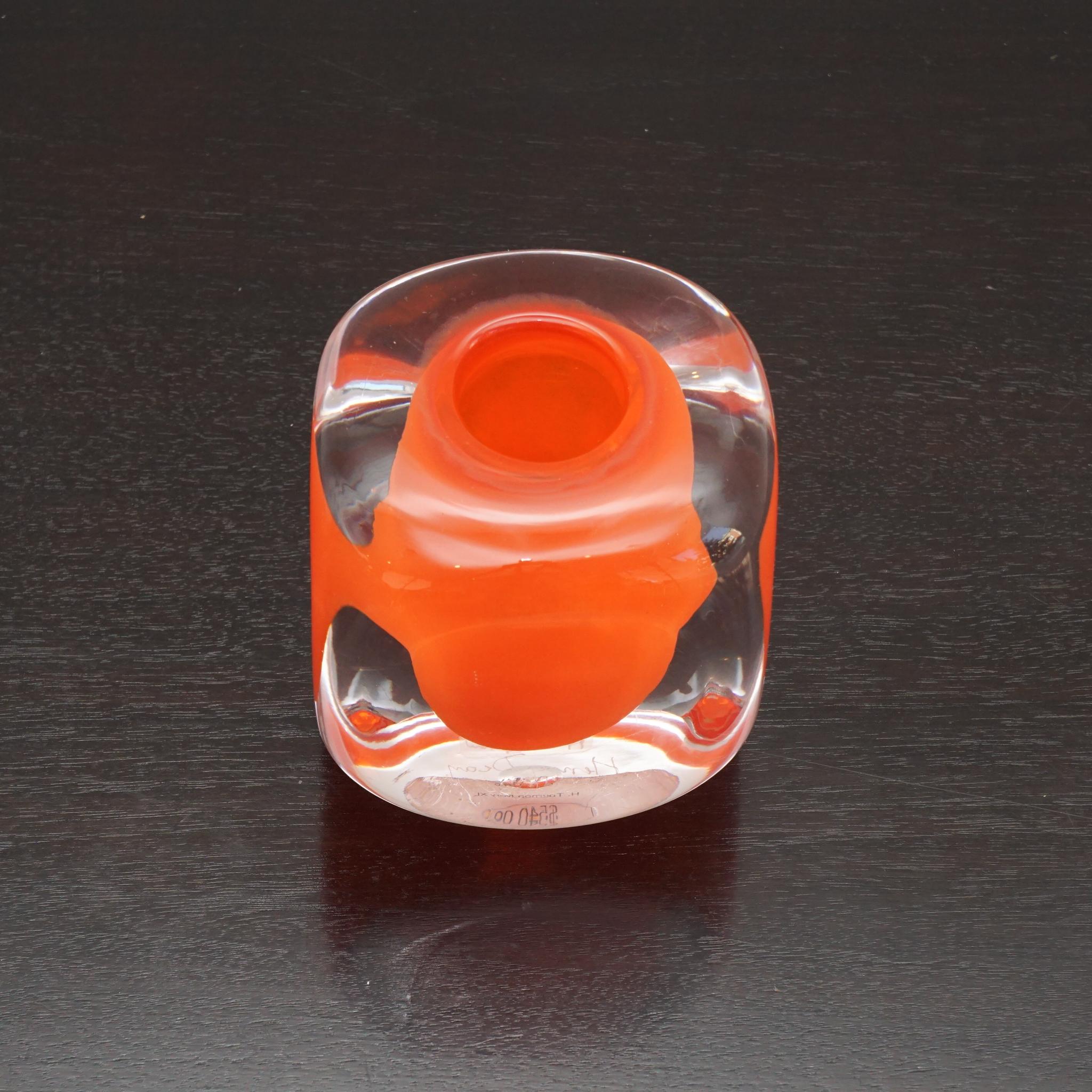 Hand-Crafted Tournon Orange Clear Glass Candle Holder For Sale