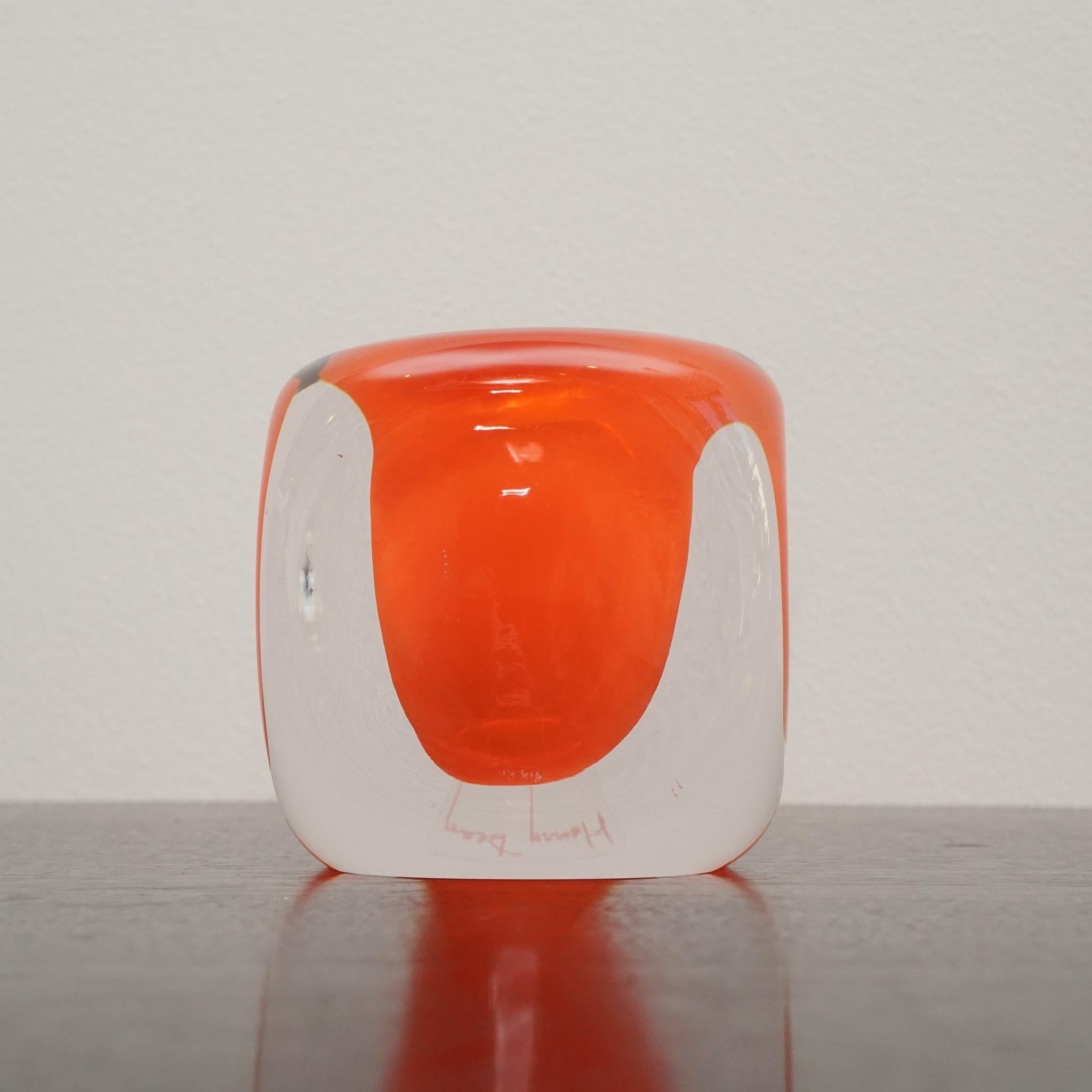 Tournon Orange Clear Glass Candle Holder In Good Condition For Sale In Hudson, NY