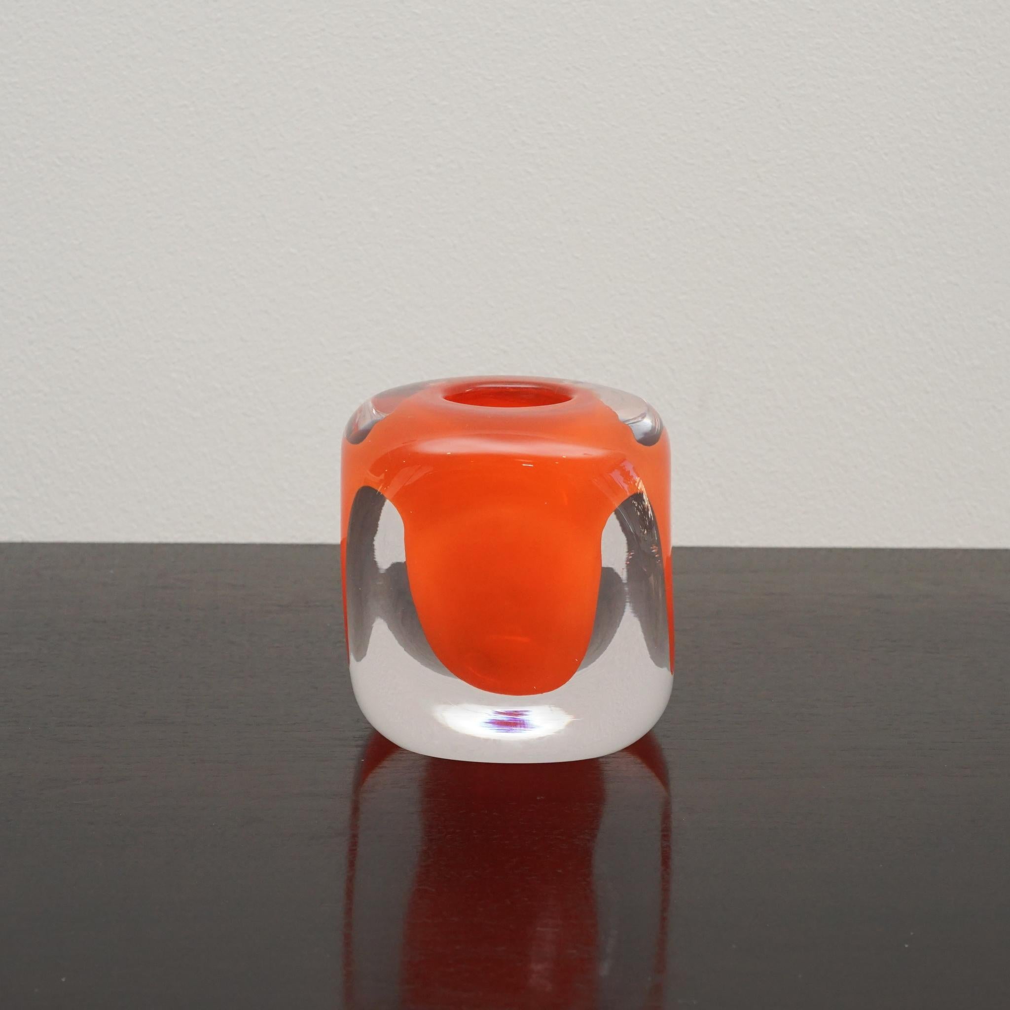 Contemporary Tournon Orange Clear Glass Candle Holder For Sale