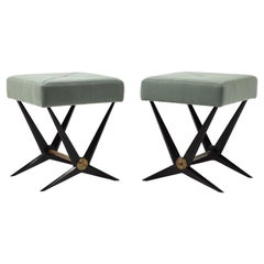 Tournus Cast Aluminum, Brass & Cashmere Stools, France 1950's