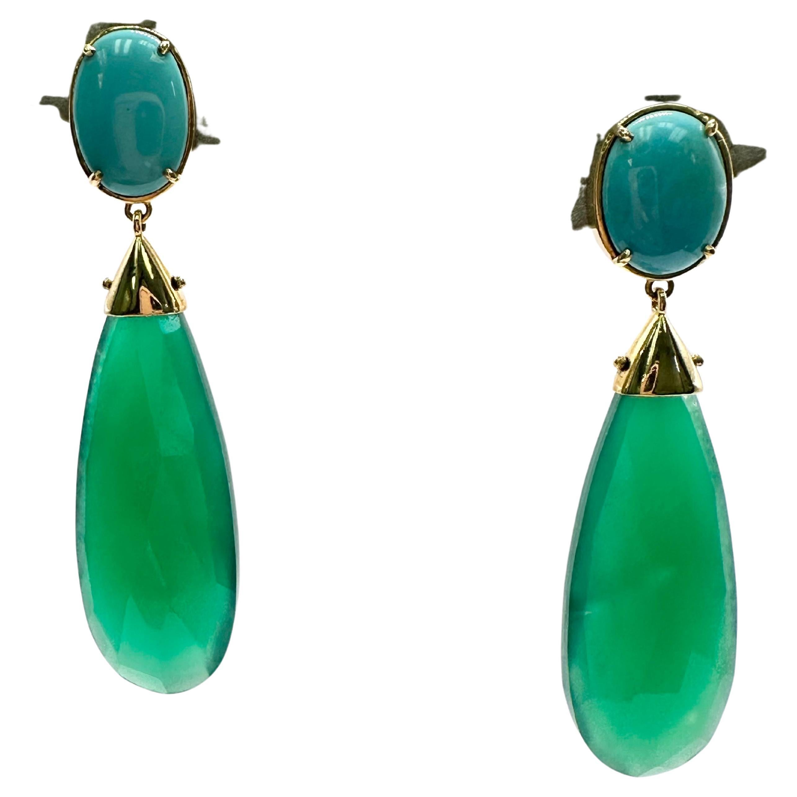 Tourquise Aventurine Long earrings 18KT gold For Sale