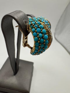 Tourquoise & Diamond Omega earrings 18KT yellow gold