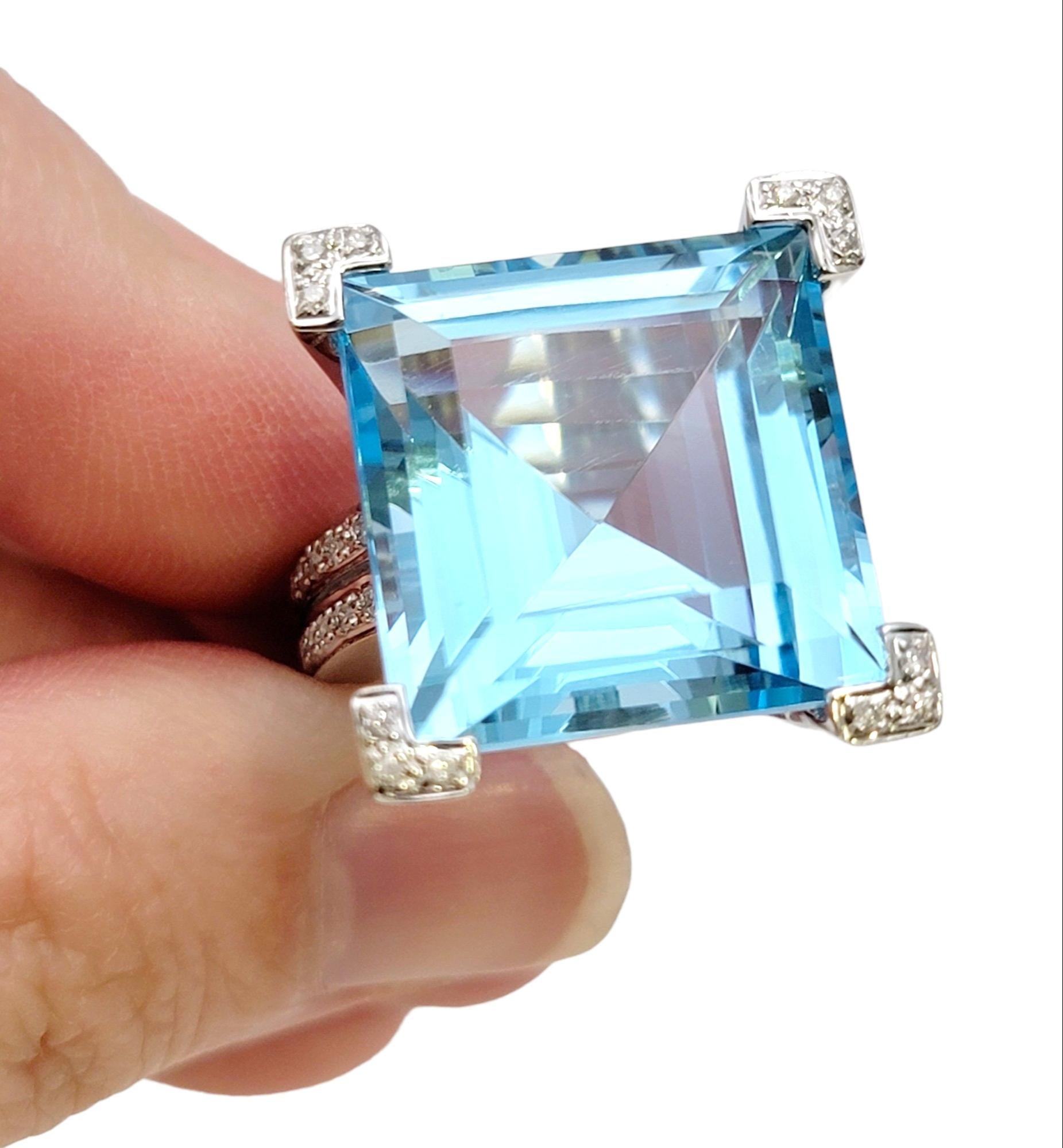 Tous 34.62 Carat Square Blue Topaz Cocktail Ring with Diamonds in 18 Karat Gold  For Sale 4