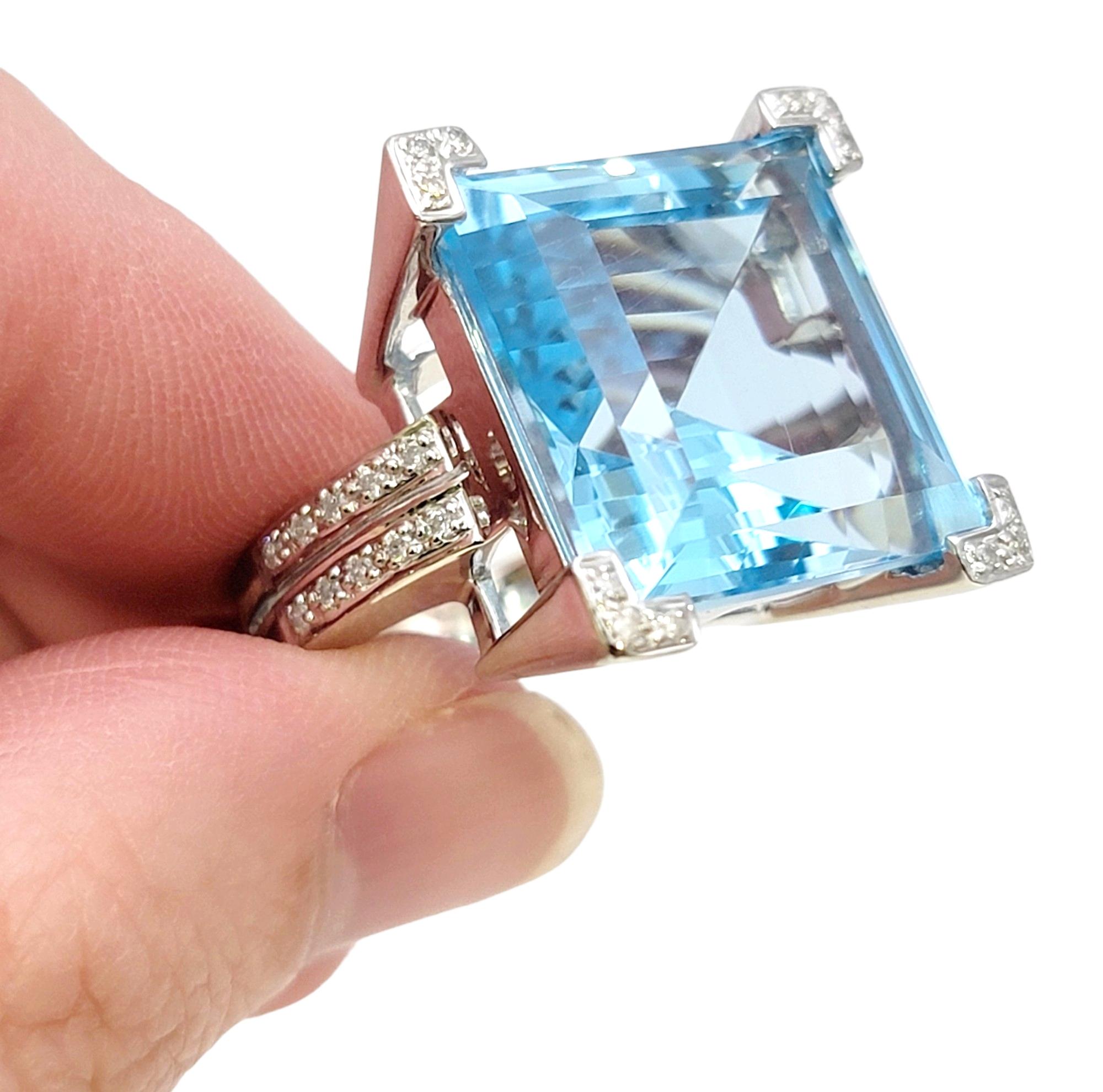 Tous 34.62 Carat Square Blue Topaz Cocktail Ring with Diamonds in 18 Karat Gold  For Sale 5