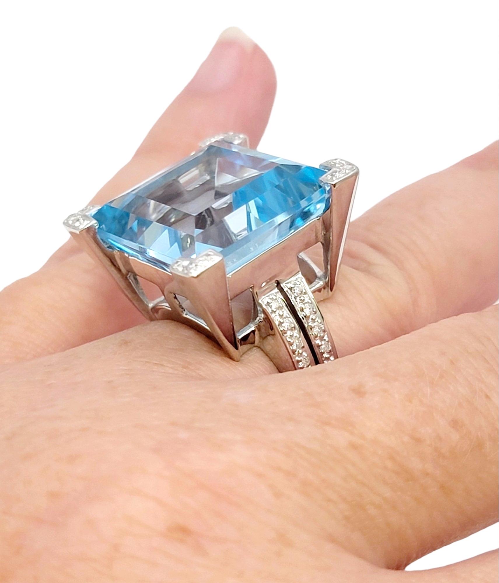 Tous 34.62 Carat Square Blue Topaz Cocktail Ring with Diamonds in 18 Karat Gold  For Sale 8